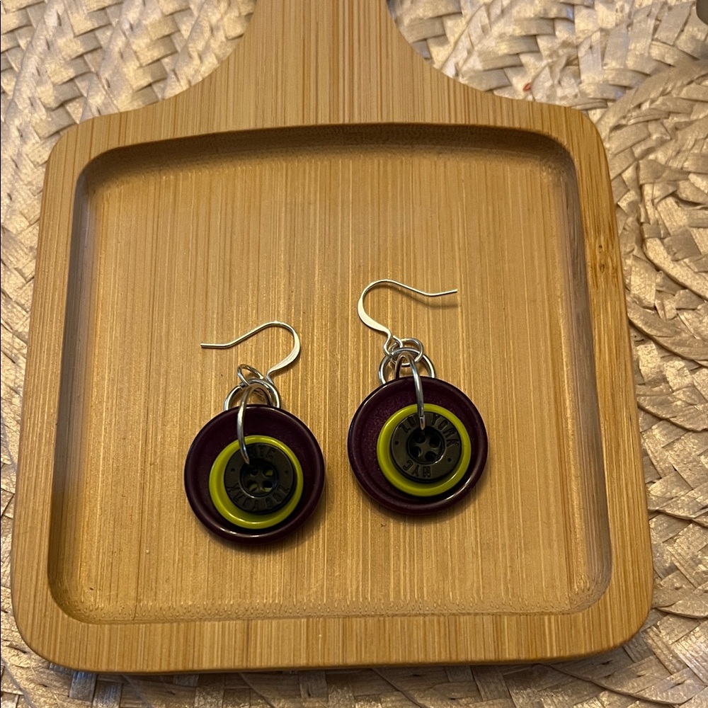 Stylish Purple and Green Button Earrings